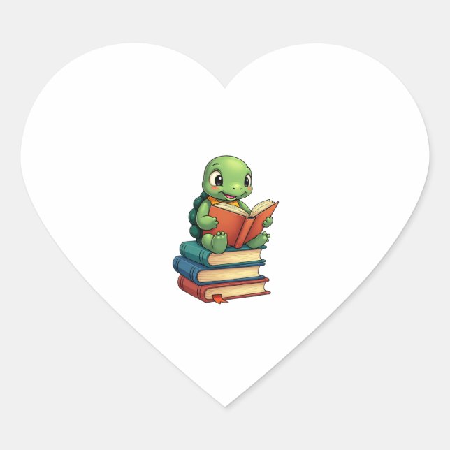 Adorable Turtle Reading Books (3) Heart Sticker (Front)
