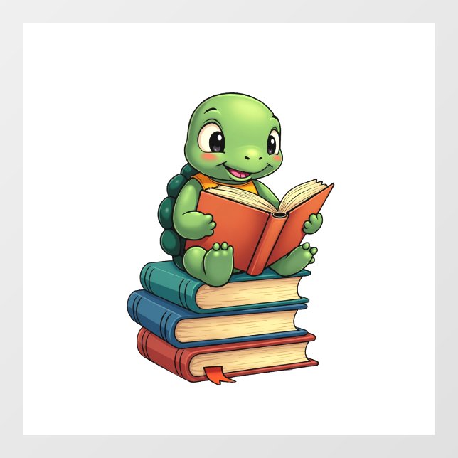Adorable Turtle Reading Books (3) Wall Decal (Front)