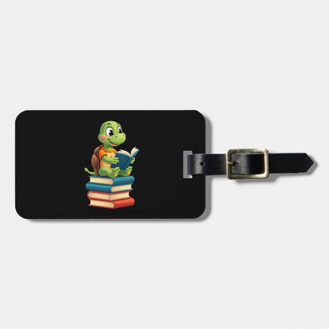 Adorable Turtle Reading Books (4) Luggage Tag (Front Horizontal)