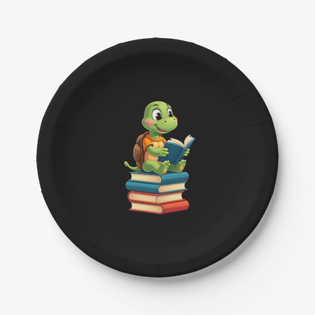 Adorable Turtle Reading Books (4) Paper Plates (Front)