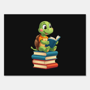 Adorable Turtle Reading Books (4) Sign