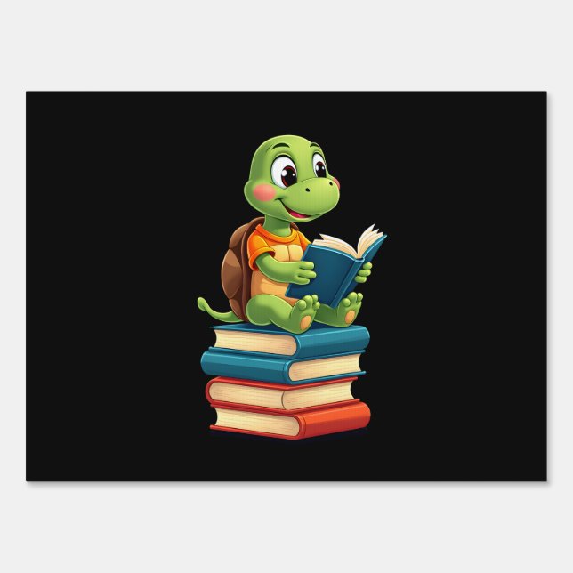 Adorable Turtle Reading Books (4) Sign (Front)
