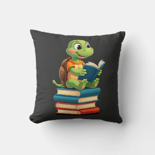Adorable Turtle Reading Books (4) Throw Pillow