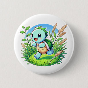 Adorable turtle running through a field button