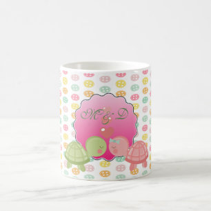 Adorable Turtles In Love On Colorful Buttons Coffee Mug