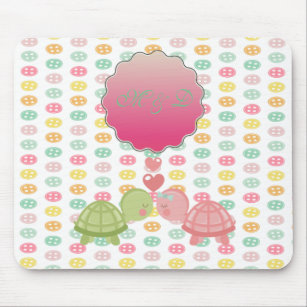 Adorable Turtles In Love On Colorful Buttons Mouse Pad
