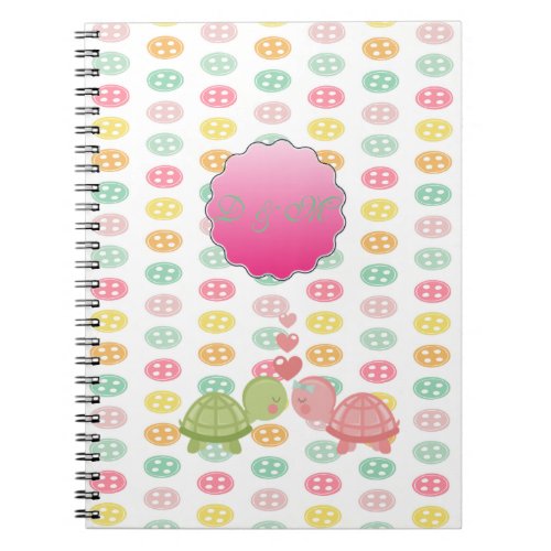 Adorable Turtles In Love On Colorful Buttons Notebook