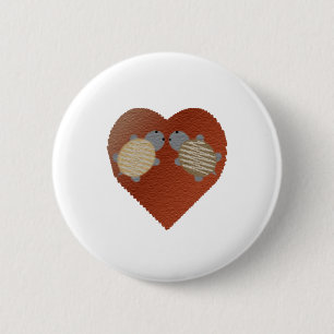 Adorable Turtles in Love with a Heart Background Button
