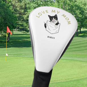 Adorable Tuxedo Cat in Pocket Personalized Name Golf Head Cover