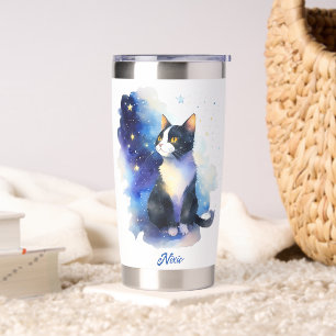 Adorable Tuxedo Cat Watercolor Illustration Insulated Tumbler