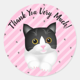 Adorable Tuxedo Kitten Thank You Classic Round Sticker