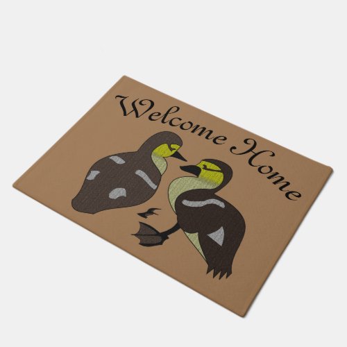 Adorable Twin Baby Duckling Huddling Cartoon Doormat