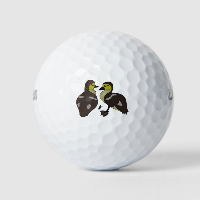 Adorable Twin Baby Duckling Huddling Cartoon Golf Balls (Front)