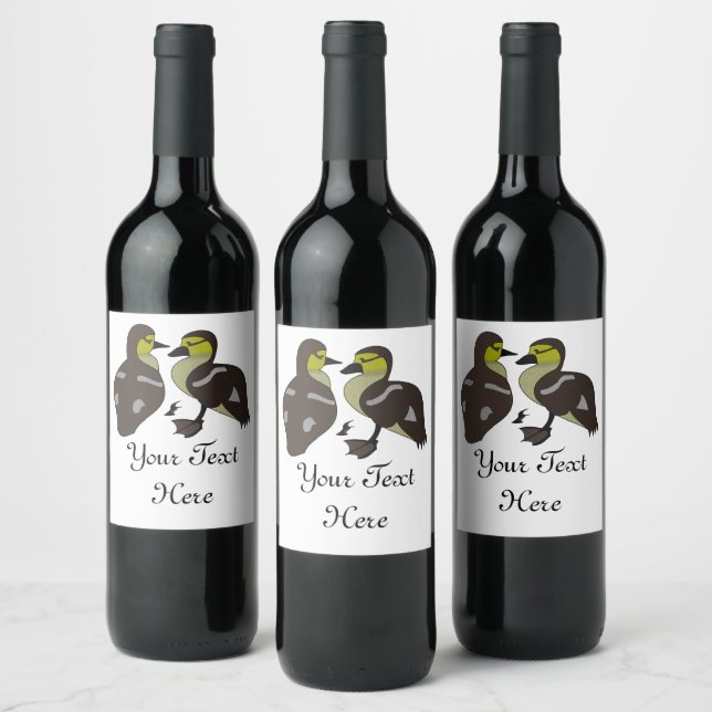 Adorable Twin Baby Duckling Huddling Cartoon Wine Label (Bottles)