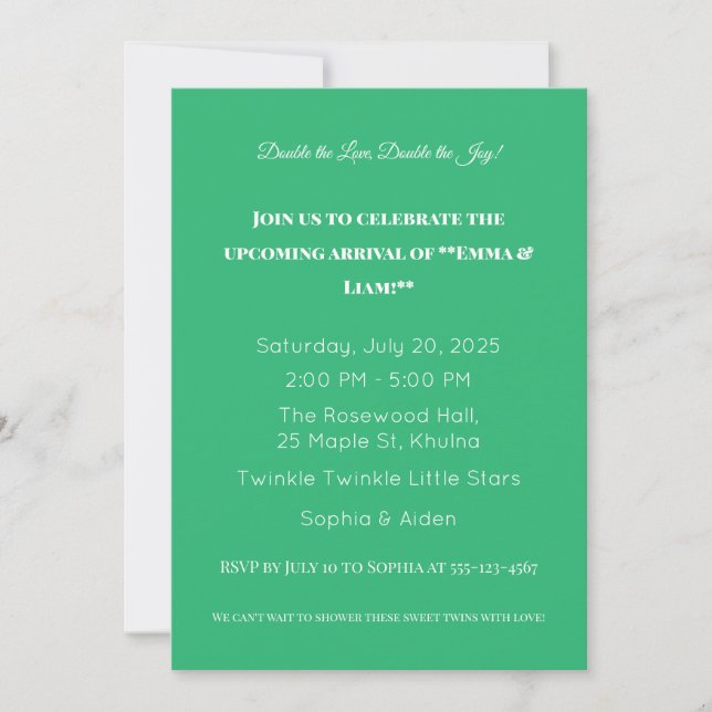 Adorable Twin Baby Shower Invitation (Front)