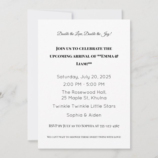 Adorable Twin Baby Shower Invitation (Front)
