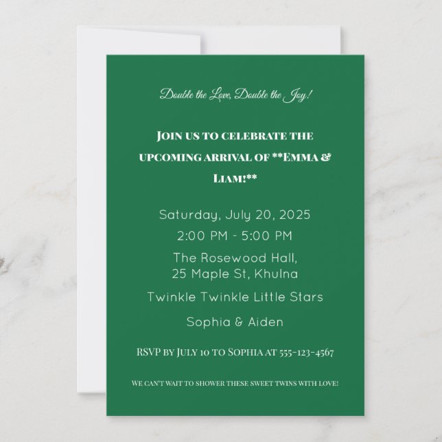 Adorable Twin Baby Shower Invitation (Front)