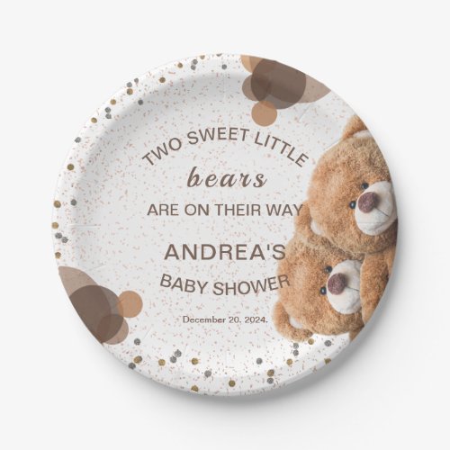 Adorable Twin Bears Baby Shower Paper Plates
