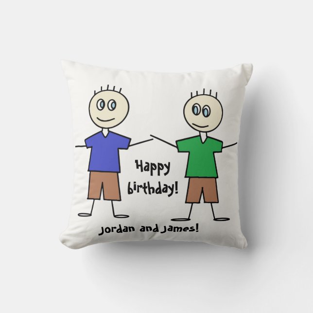 Adorable Twin Boys Birthday Design Throw Pillow (Front)