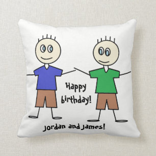 Adorable Twin Boys Birthday Design Throw Pillow