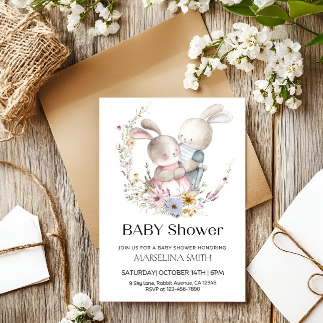 Adorable Twin Bunnies Baby Shower  Invitation (Creator Uploaded)
