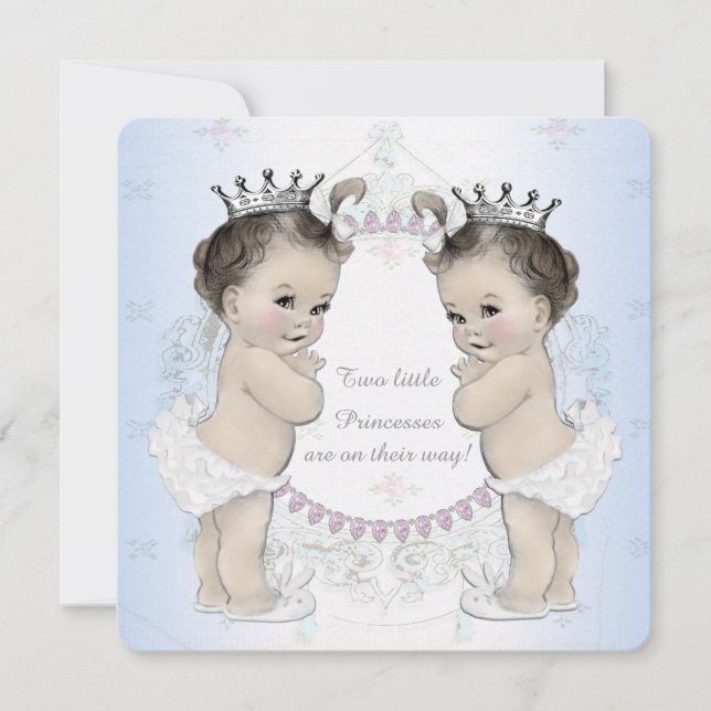 Adorable Twin Girl Baby Shower Invitation (Front)