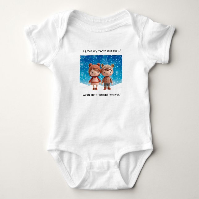 Adorable Twin Sibling Winter Design for Baby Girls Baby Bodysuit (Front)