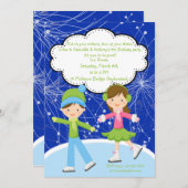 Adorable Twins Ice Skating Birthday Invitation (Front/Back)