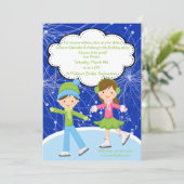 Adorable Twins Ice Skating Birthday Invitation (Standing Front)