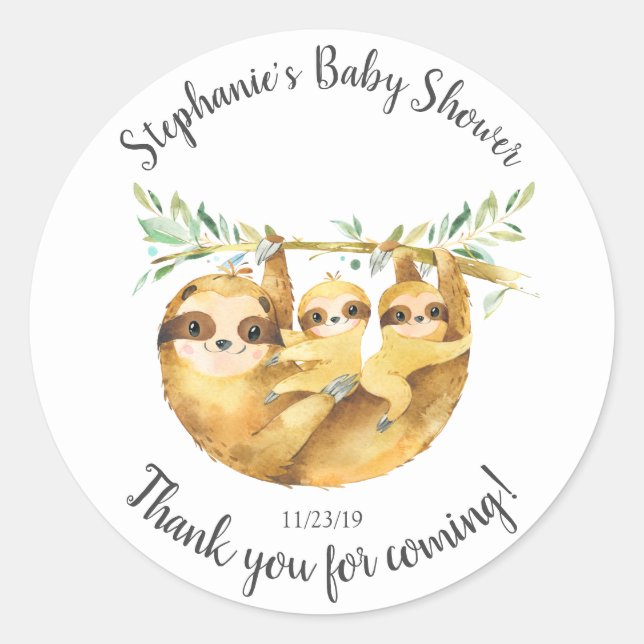 Adorable Twins Sloth Baby Shower Favor Sticker (Front)