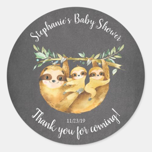 Adorable Twins Sloth Baby Shower Favor Sticker