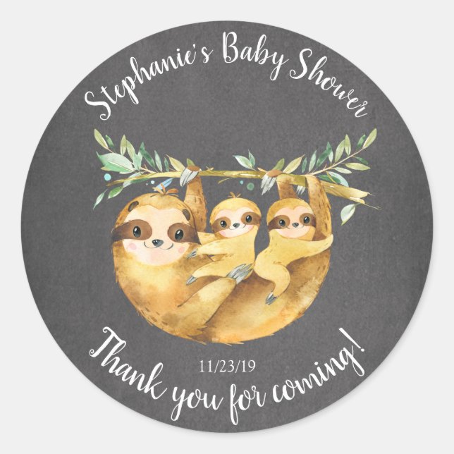 Adorable Twins Sloth Baby Shower Favor Sticker (Front)