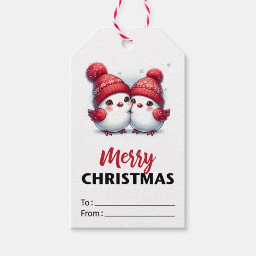 Adorable Two Birds in Red Beanie Merry Christmas