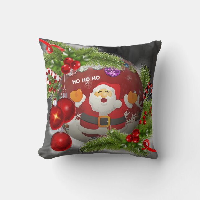 Adorable Two-Sided Print “Santa” Christmas Pillow (Front)