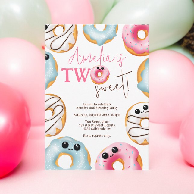 Adorable Two sweet cute donuts 2nd birthday  Invitation (Adorable Two sweet cute donuts 2nd birthday Invitation)