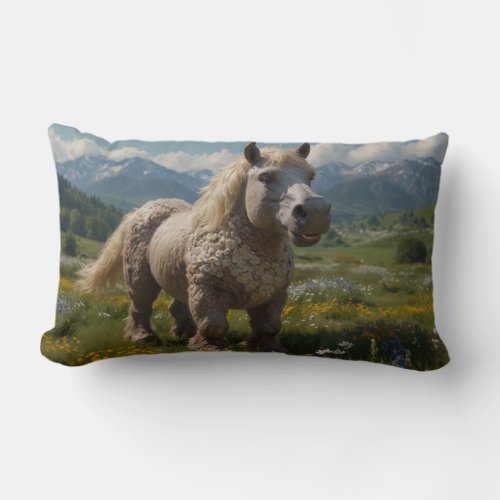 Adorable Ukrainian Woolly_tufted Horse Lumbar Pillow