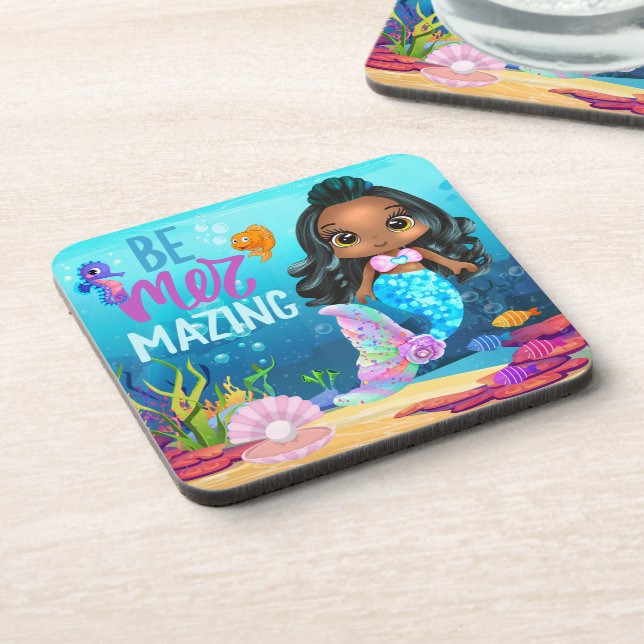 Adorable Under the Sea Be Mer-mazing Mermaid Beverage Coaster (Left Side)