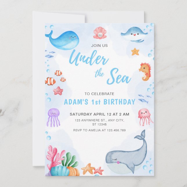 Adorable Under The Sea Birthday Invitation (Front)