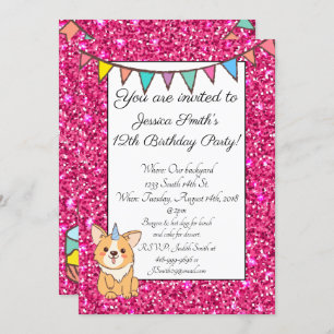 Adorable Unicorgi Glitter Birthday Invitation