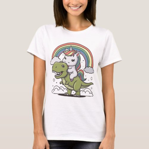 Adorable Unicorn Adventure with T_Rex T_Shirt