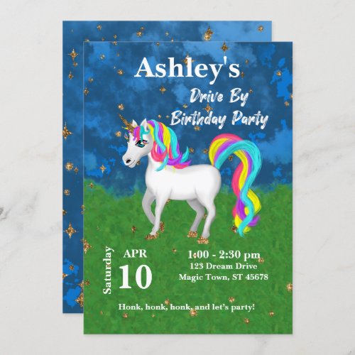 Adorable Unicorn Bright Colors Drive By Birthday Invitation