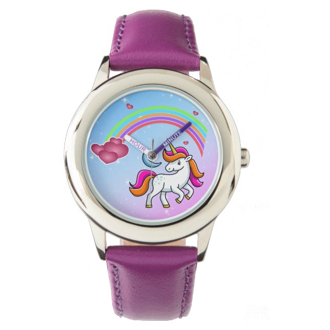 Adorable Unicorn, Colorful Rainbow, Stylish Watch (Front)