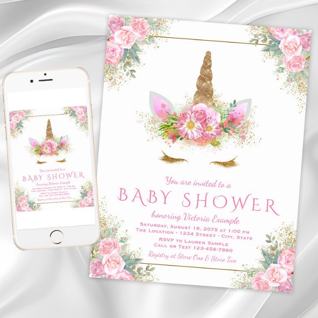 Adorable Unicorn Face Baby Shower Invitations