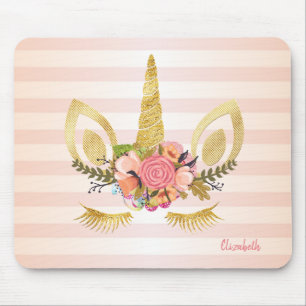 Adorable Unicorn Face, Stripes -Personalized Mouse Pad