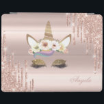 Adorable Unicorn Floral Rose Gold Glitter Drips iPad Smart Cover<br><div class="desc">Adorable magical unicorn with glitter drips on rose gold background. An elegant and sophisticated design.</div>