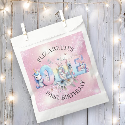 Adorable Unicorn Girls 1st Birthday Favor Bag