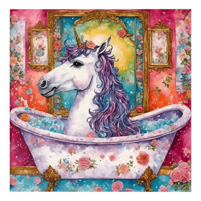 Adorable Unicorn in the Bath Acrylic Print (Front)