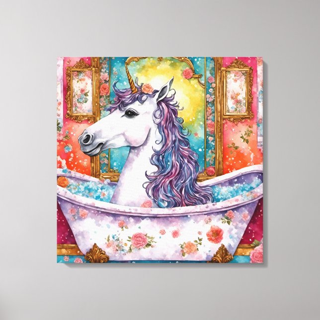 Adorable Unicorn in the Bath Canvas Print (Front)
