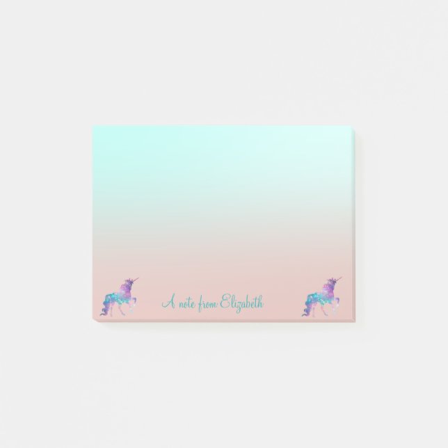 Adorable  Unicorn, Ombre -Personalized Post-it Notes (Front)