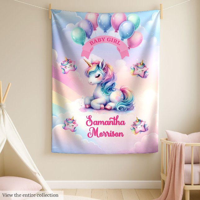Adorable Unicorn Rainbow Baby Girl Shower Blanket (Adorable Unicorn Rainbow Baby Girl Shower Blanket)